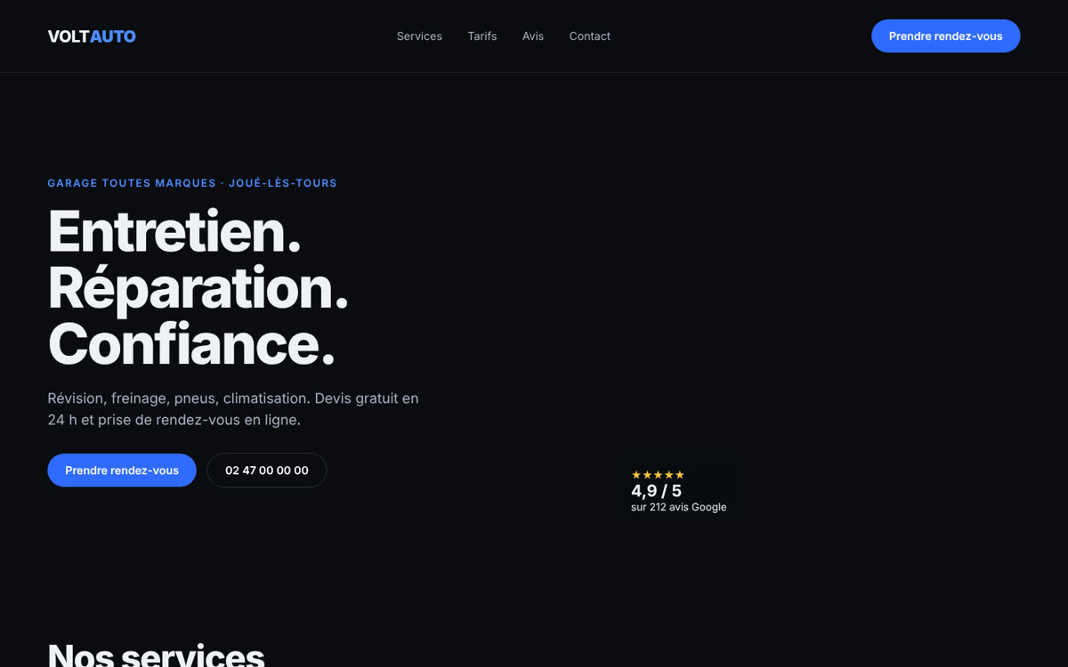 Capture du site du Garage Volt Auto